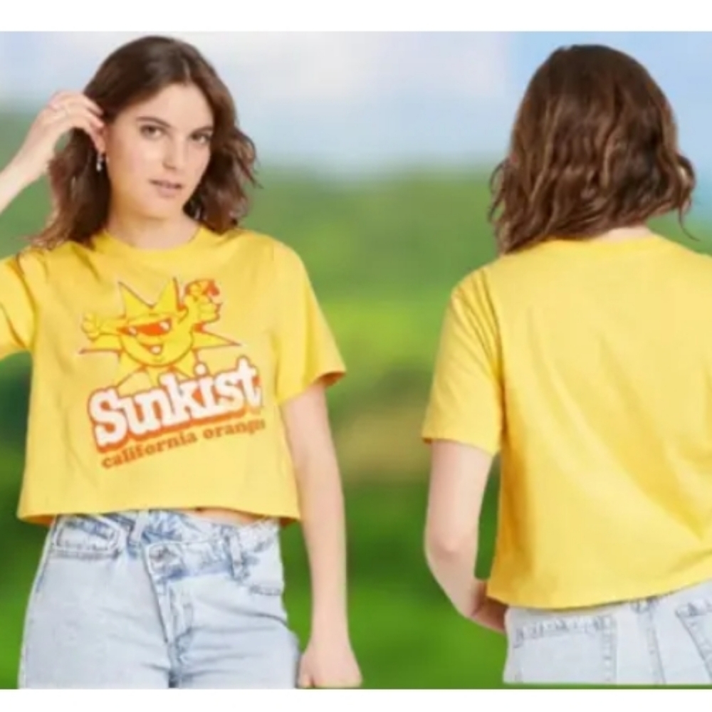NWT🧡 Sunkist California sunshine crop top orange yellow sun Y2K Retro